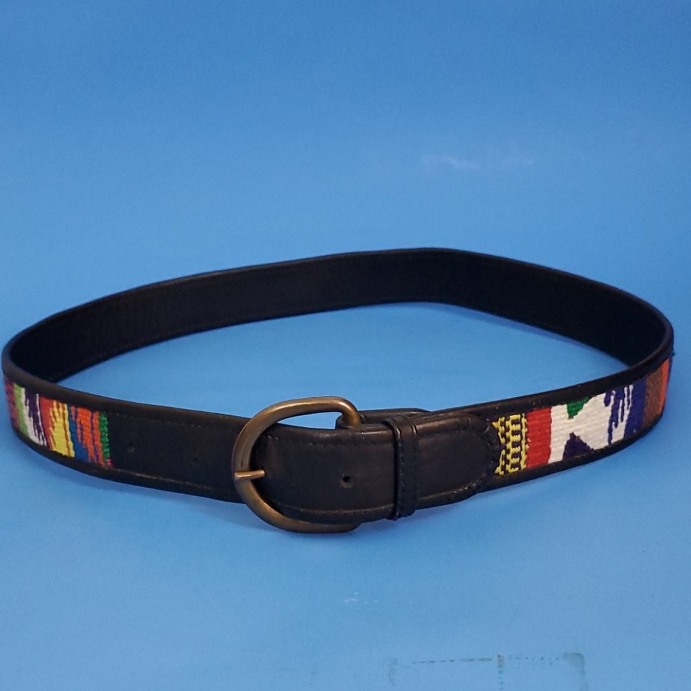 Black Multicolored Tapestry Belt  30" to 33"